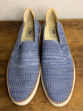 Ugg Sammy Navy Blue Heather Knit & Leather Sneakers Size 12 Comfort Shoe
